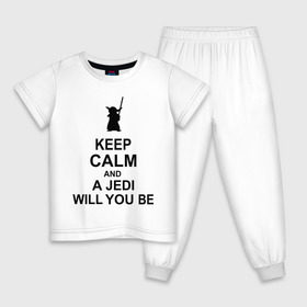Детская пижама хлопок с принтом Keep calm and a jedi will you be в Тюмени, 100% хлопок |  брюки и футболка прямого кроя, без карманов, на брюках мягкая резинка на поясе и по низу штанин
 | keep calm | keep calm and a jedi will you be