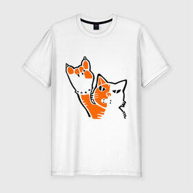 Мужская футболка премиум с принтом Рокерский котейка в Тюмени, 92% хлопок, 8% лайкра | приталенный силуэт, круглый вырез ворота, длина до линии бедра, короткий рукав | котейка | рокерский котейка