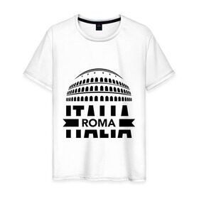 Мужская футболка хлопок с принтом Italia в Тюмени, 100% хлопок | прямой крой, круглый вырез горловины, длина до линии бедер, слегка спущенное плечо. | italia | roma | италия | колизей | рим