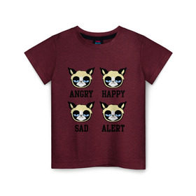 Детская футболка хлопок с принтом Mood Cat в Тюмени, 100% хлопок | круглый вырез горловины, полуприлегающий силуэт, длина до линии бедер | alert | angry | happy | mood cat | sad
