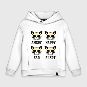 Детское худи Oversize хлопок с принтом Mood Cat в Тюмени, френч-терри — 70% хлопок, 30% полиэстер. Мягкий теплый начес внутри —100% хлопок | боковые карманы, эластичные манжеты и нижняя кромка, капюшон на магнитной кнопке | alert | angry | happy | mood cat | sad