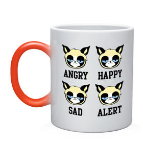 Кружка хамелеон с принтом Mood Cat в Тюмени, керамика | меняет цвет при нагревании, емкость 330 мл | alert | angry | happy | mood cat | sad