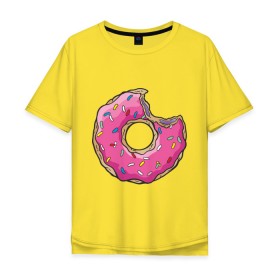 Мужская футболка хлопок Oversize с принтом Пончик Гомера в Тюмени, 100% хлопок | свободный крой, круглый ворот, “спинка” длиннее передней части | Тематика изображения на принте: для влюбленных | для двоих | для пар | парные | пончики