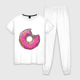 Женская пижама хлопок с принтом Пончик Гомера в Тюмени, 100% хлопок | брюки и футболка прямого кроя, без карманов, на брюках мягкая резинка на поясе и по низу штанин | для влюбленных | для двоих | для пар | парные | пончики