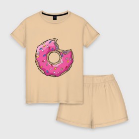 Женская пижама с шортиками хлопок с принтом Пончик Гомера в Тюмени, 100% хлопок | футболка прямого кроя, шорты свободные с широкой мягкой резинкой | для влюбленных | для двоих | для пар | парные | пончики