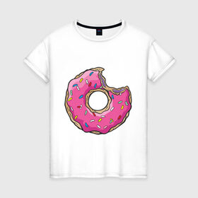 Женская футболка хлопок с принтом Пончик Гомера в Тюмени, 100% хлопок | прямой крой, круглый вырез горловины, длина до линии бедер, слегка спущенное плечо | для влюбленных | для двоих | для пар | парные | пончики