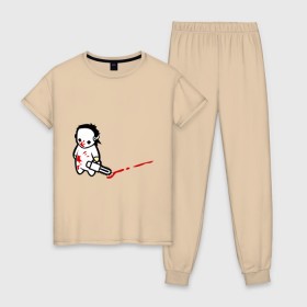 Женская пижама хлопок с принтом грустный маньяк в Тюмени, 100% хлопок | брюки и футболка прямого кроя, без карманов, на брюках мягкая резинка на поясе и по низу штанин | 