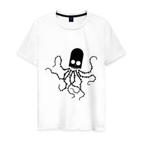 Мужская футболка хлопок с принтом скелет осьминога в Тюмени, 100% хлопок | прямой крой, круглый вырез горловины, длина до линии бедер, слегка спущенное плечо. | скелет