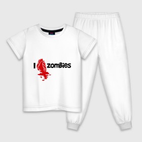 Детская пижама хлопок с принтом i love zombies(я люблю зомби) в Тюмени, 100% хлопок |  брюки и футболка прямого кроя, без карманов, на брюках мягкая резинка на поясе и по низу штанин
 | зомби