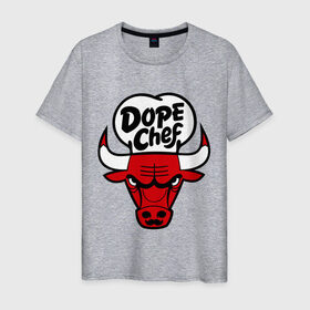 Мужская футболка хлопок с принтом Chicago Dope Chef в Тюмени, 100% хлопок | прямой крой, круглый вырез горловины, длина до линии бедер, слегка спущенное плечо. | chicago | dope | бык | допинг | чикаго