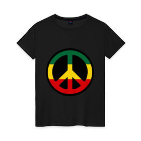 Женская футболка хлопок с принтом Peace simbol в Тюмени, 100% хлопок | прямой крой, круглый вырез горловины, длина до линии бедер, слегка спущенное плечо | reggae | мир | раста | растафари