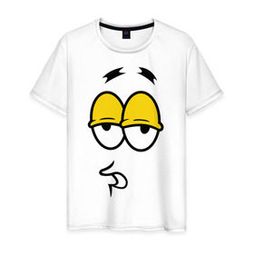 Мужская футболка хлопок с принтом Weary Face в Тюмени, 100% хлопок | прямой крой, круглый вырез горловины, длина до линии бедер, слегка спущенное плечо. | Тематика изображения на принте: smile | лицо | смайл | смайлик