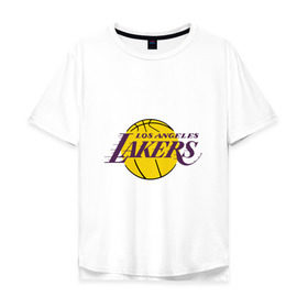 Мужская футболка хлопок Oversize с принтом LA Lakers в Тюмени, 100% хлопок | свободный крой, круглый ворот, “спинка” длиннее передней части | basketball | lakers | media | nba | toplanding | баскетболл | лейкерс | лого баскетбольных клубов | лос анджелес | нба