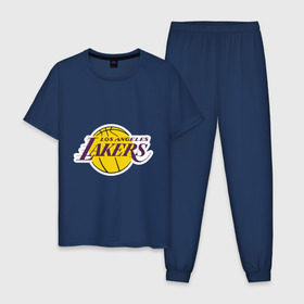 Мужская пижама хлопок с принтом LA Lakers в Тюмени, 100% хлопок | брюки и футболка прямого кроя, без карманов, на брюках мягкая резинка на поясе и по низу штанин
 | basketball | lakers | media | nba | toplanding | баскетболл | лейкерс | лого баскетбольных клубов | лос анджелес | нба