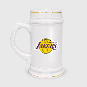 Кружка пивная с принтом LA Lakers в Тюмени,  керамика (Материал выдерживает высокую температуру, стоит избегать резкого перепада температур) |  объем 630 мл | basketball | lakers | media | nba | toplanding | баскетболл | лейкерс | лого баскетбольных клубов | лос анджелес | нба