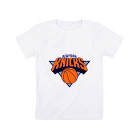 Детская футболка хлопок с принтом NY Knicks в Тюмени, 100% хлопок | круглый вырез горловины, полуприлегающий силуэт, длина до линии бедер | basketball | nba | баскетболл | лого баскетбольных клубов | нба | нью йорк