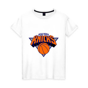 Женская футболка хлопок с принтом NY Knicks в Тюмени, 100% хлопок | прямой крой, круглый вырез горловины, длина до линии бедер, слегка спущенное плечо | basketball | nba | баскетболл | лого баскетбольных клубов | нба | нью йорк