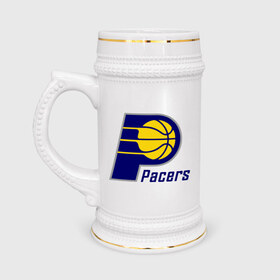 Кружка пивная с принтом Pacers в Тюмени,  керамика (Материал выдерживает высокую температуру, стоит избегать резкого перепада температур) |  объем 630 мл | basketball | nba | баскетболл | лого баскетбольных клубов | нба