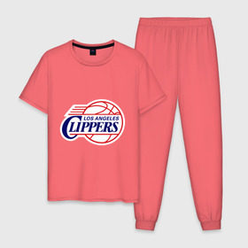 Мужская пижама хлопок с принтом LA Clippers в Тюмени, 100% хлопок | брюки и футболка прямого кроя, без карманов, на брюках мягкая резинка на поясе и по низу штанин
 | basketball | nba | баскетболл | лого баскетбольных клубов | лос анджелес | нба