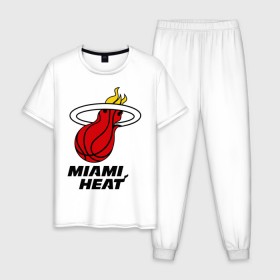 Мужская пижама хлопок с принтом Miami Heat-logo в Тюмени, 100% хлопок | брюки и футболка прямого кроя, без карманов, на брюках мягкая резинка на поясе и по низу штанин
 | basketball | nba | баскетболл | лого баскетбольных клубов | майами | нба