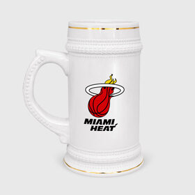 Кружка пивная с принтом Miami Heat-logo в Тюмени,  керамика (Материал выдерживает высокую температуру, стоит избегать резкого перепада температур) |  объем 630 мл | basketball | nba | баскетболл | лого баскетбольных клубов | майами | нба