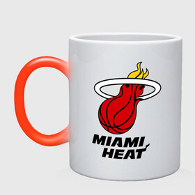 Кружка хамелеон с принтом Miami Heat-logo в Тюмени, керамика | меняет цвет при нагревании, емкость 330 мл | Тематика изображения на принте: basketball | nba | баскетболл | лого баскетбольных клубов | майами | нба