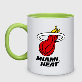 Кружка двухцветная с принтом Miami Heat-logo в Тюмени, керамика | объем — 330 мл, диаметр — 80 мм. Цветная ручка и кайма сверху, в некоторых цветах — вся внутренняя часть | basketball | nba | баскетболл | лого баскетбольных клубов | майами | нба