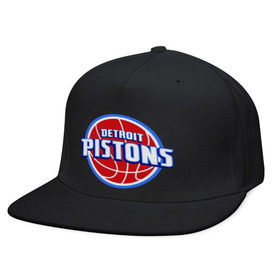 Кепка снепбек с прямым козырьком с принтом Detroit Pistons - logo в Тюмени, хлопок 100% |  | basketball | nba | баскетболл | детроит | лого баскетбольных клубов | нба