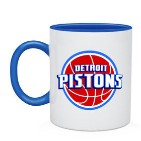 Кружка двухцветная с принтом Detroit Pistons - logo в Тюмени, керамика | объем — 330 мл, диаметр — 80 мм. Цветная ручка и кайма сверху, в некоторых цветах — вся внутренняя часть | basketball | nba | баскетболл | детроит | лого баскетбольных клубов | нба