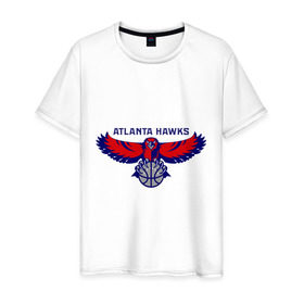 Мужская футболка хлопок с принтом Atlanta Hawks - logo в Тюмени, 100% хлопок | прямой крой, круглый вырез горловины, длина до линии бедер, слегка спущенное плечо. | 