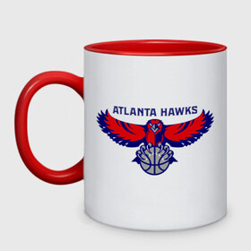 Кружка двухцветная с принтом Atlanta Hawks - logo в Тюмени, керамика | объем — 330 мл, диаметр — 80 мм. Цветная ручка и кайма сверху, в некоторых цветах — вся внутренняя часть | 