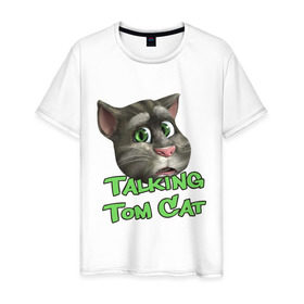 Мужская футболка хлопок с принтом Talking Tom Cat в Тюмени, 100% хлопок | прямой крой, круглый вырез горловины, длина до линии бедер, слегка спущенное плечо. | Тематика изображения на принте: говорящий кот том | игровые приложения | игры