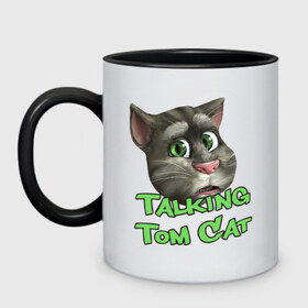 Кружка двухцветная с принтом Talking Tom Cat в Тюмени, керамика | объем — 330 мл, диаметр — 80 мм. Цветная ручка и кайма сверху, в некоторых цветах — вся внутренняя часть | говорящий кот том | игровые приложения | игры