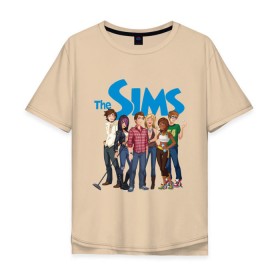 Мужская футболка хлопок Oversize с принтом The Sims heroes в Тюмени, 100% хлопок | свободный крой, круглый ворот, “спинка” длиннее передней части | Тематика изображения на принте: игры | компьютерные игры | симс | симы