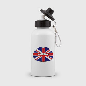 Бутылка спортивная с принтом Britain lips в Тюмени, металл | емкость — 500 мл, в комплекте две пластиковые крышки и карабин для крепления | england | great britain | lips | англия | британия | британский флаг | великобритания | губы | поцелуй