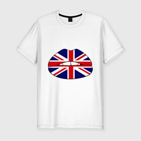 Мужская футболка премиум с принтом Britain lips в Тюмени, 92% хлопок, 8% лайкра | приталенный силуэт, круглый вырез ворота, длина до линии бедра, короткий рукав | Тематика изображения на принте: england | great britain | lips | англия | британия | британский флаг | великобритания | губы | поцелуй