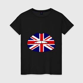 Женская футболка хлопок с принтом Britain lips в Тюмени, 100% хлопок | прямой крой, круглый вырез горловины, длина до линии бедер, слегка спущенное плечо | england | great britain | lips | англия | британия | британский флаг | великобритания | губы | поцелуй