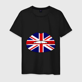 Мужская футболка хлопок с принтом Britain lips в Тюмени, 100% хлопок | прямой крой, круглый вырез горловины, длина до линии бедер, слегка спущенное плечо. | Тематика изображения на принте: england | great britain | lips | англия | британия | британский флаг | великобритания | губы | поцелуй