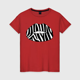Женская футболка хлопок с принтом Zebra lips в Тюмени, 100% хлопок | прямой крой, круглый вырез горловины, длина до линии бедер, слегка спущенное плечо | lips | губы | зебра | поцелуй