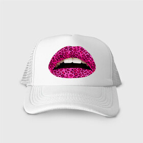 Кепка тракер с сеткой с принтом Pink leopard lips в Тюмени, трикотажное полотно; задняя часть — сетка | длинный козырек, универсальный размер, пластиковая застежка | Тематика изображения на принте: lips | губы | леопард | помада | поцелуй