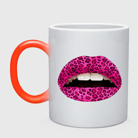 Кружка хамелеон с принтом Pink leopard lips в Тюмени, керамика | меняет цвет при нагревании, емкость 330 мл | lips | губы | леопард | помада | поцелуй
