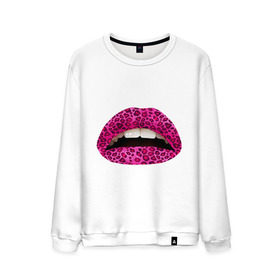 Мужской свитшот хлопок с принтом Pink leopard lips в Тюмени, 100% хлопок |  | Тематика изображения на принте: lips | губы | леопард | помада | поцелуй