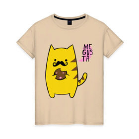 Женская футболка хлопок с принтом Me gusta cake в Тюмени, 100% хлопок | прямой крой, круглый вырез горловины, длина до линии бедер, слегка спущенное плечо | megusta | девушкам | для девушек | животные | кот | кошка | мигуста | мило