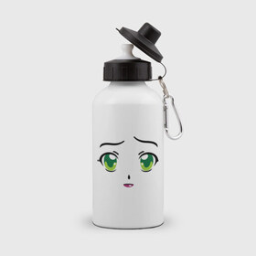 Бутылка спортивная с принтом Аниме зеленые глаза в Тюмени, металл | емкость — 500 мл, в комплекте две пластиковые крышки и карабин для крепления | anime | аниме | взгляд | глаза | зеленые глаза | лицо