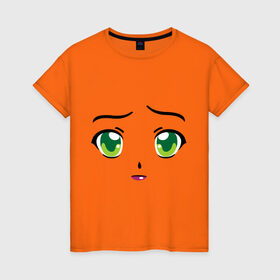 Женская футболка хлопок с принтом Аниме зеленые глаза в Тюмени, 100% хлопок | прямой крой, круглый вырез горловины, длина до линии бедер, слегка спущенное плечо | anime | аниме | взгляд | глаза | зеленые глаза | лицо