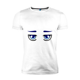 Мужская футболка премиум с принтом Синие аниме глаза в Тюмени, 92% хлопок, 8% лайкра | приталенный силуэт, круглый вырез ворота, длина до линии бедра, короткий рукав | Тематика изображения на принте: anime | аниме | взгляд | глаза | лицо | синие глаза