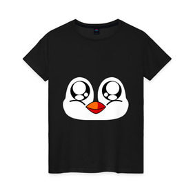 Женская футболка хлопок с принтом Морда пингвина в Тюмени, 100% хлопок | прямой крой, круглый вырез горловины, длина до линии бедер, слегка спущенное плечо | Тематика изображения на принте: пингвин