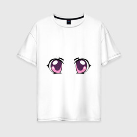 Женская футболка хлопок Oversize с принтом Фиолетовые аниме глаза в Тюмени, 100% хлопок | свободный крой, круглый ворот, спущенный рукав, длина до линии бедер
 | Тематика изображения на принте: anime | взгляд | лицо