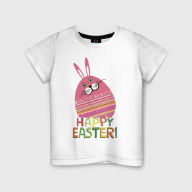Детская футболка хлопок с принтом Easter rabbit в Тюмени, 100% хлопок | круглый вырез горловины, полуприлегающий силуэт, длина до линии бедер | Тематика изображения на принте: happy easter | кролик | пасха | пасхальное яйцо | пасхальный кролик | счастливой пасхи