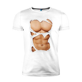 Мужская футболка премиум с принтом Идеальный пресс в Тюмени, 92% хлопок, 8% лайкра | приталенный силуэт, круглый вырез ворота, длина до линии бедра, короткий рукав | мужское тело | мышцы | тело | торс